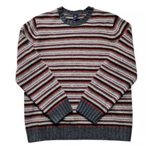GAP Vintage Striped Crewneck Sweater - Red, Gray, 100% Lambswool Men’s XL